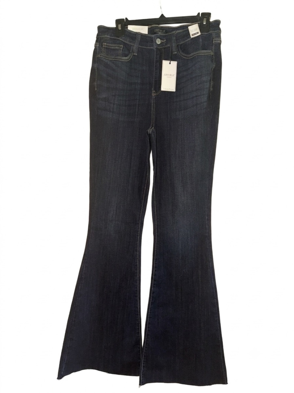 Judy Blue High Waist Flare Jeans Dark Wash Raw Hem Stretch Denim NWT 11/30